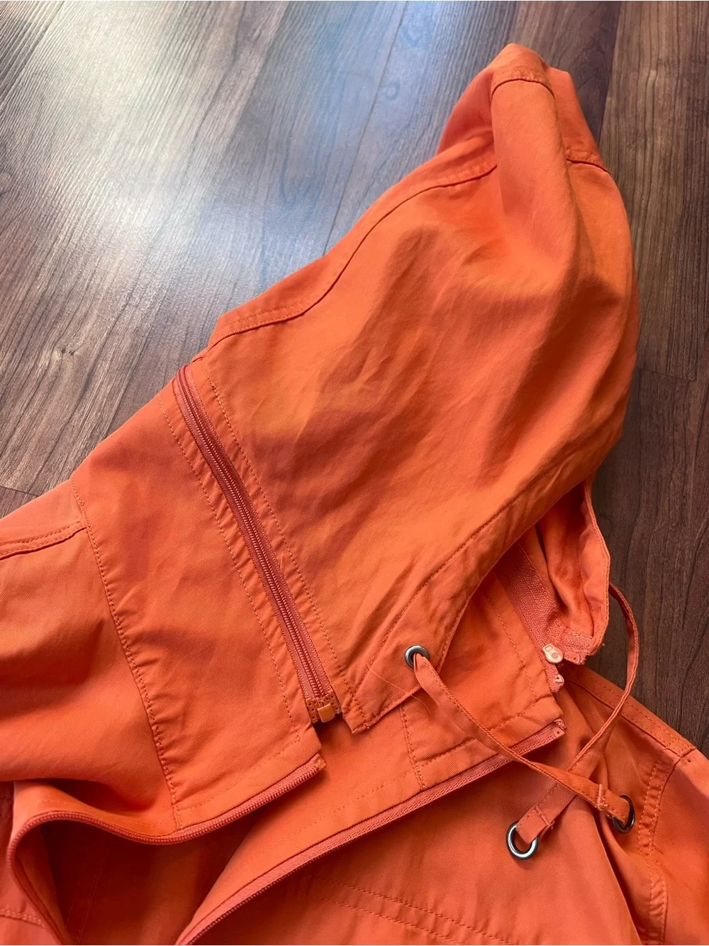Chico's Women’s Bright Orange Hooded Zip Windbreaker